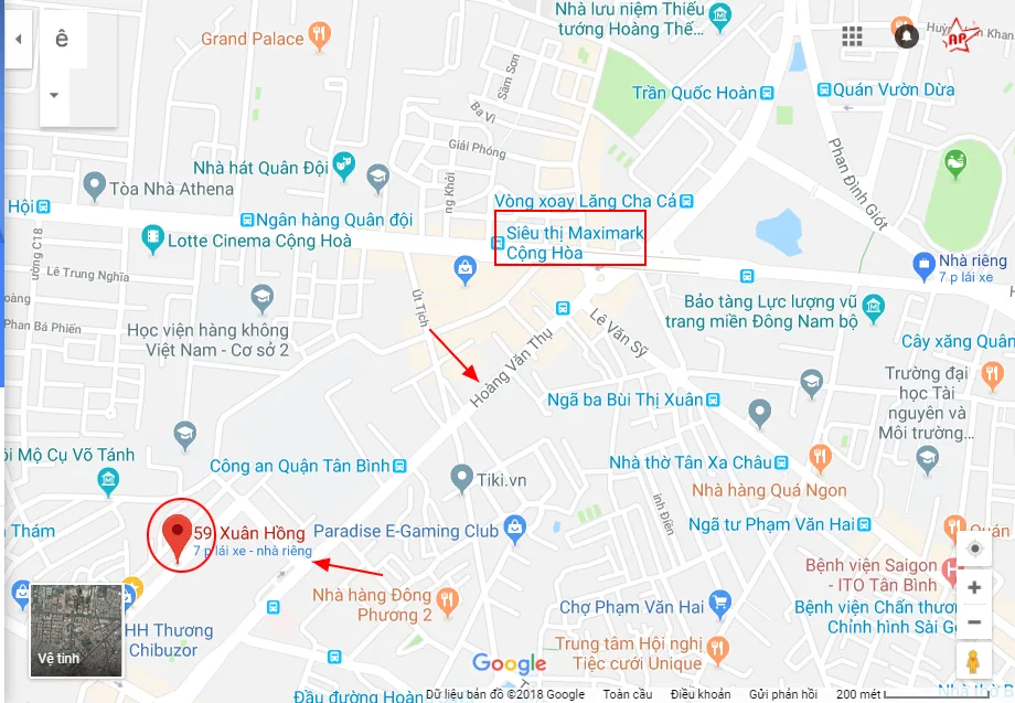 Bản đồ hướng dẫn đường đi từ Hoàng Văn Thụ xuống Xuân Hồng