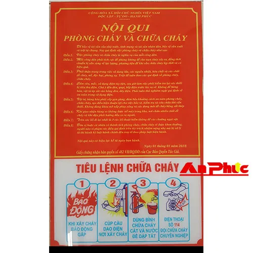 Nội quy tiêu lệnh chữa cháy mica chung