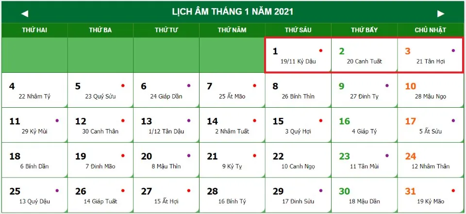 Lịch nghỉ Tết Dương lịch 2021