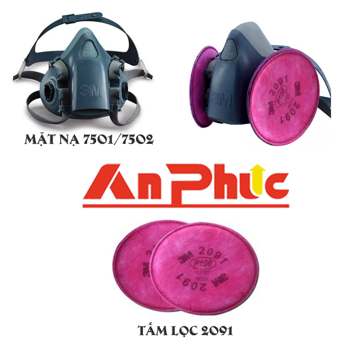Mặt nạ 3M 7501 kèm tấm lọc 2091